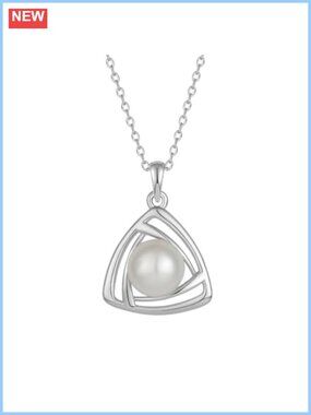 Freshwater Pearl Triangle Pendant Necklace White Gold Plated Brass Jewelry